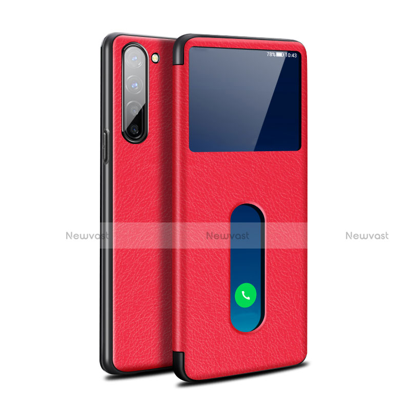 Leather Case Stands Flip Cover Holder for Oppo F15 Red