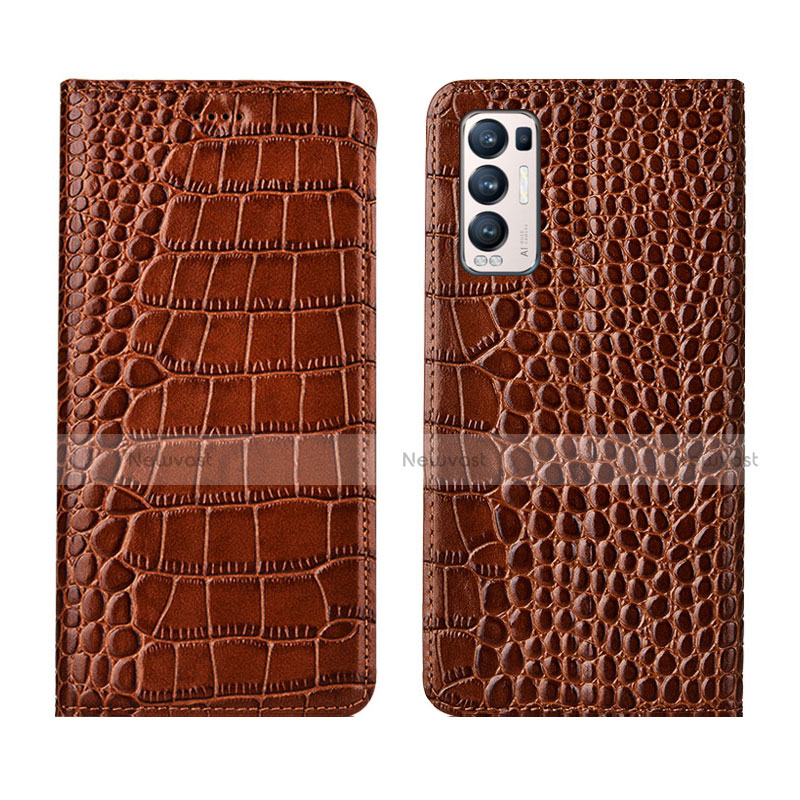 Leather Case Stands Flip Cover Holder for Oppo Find X3 Neo 5G Light Brown