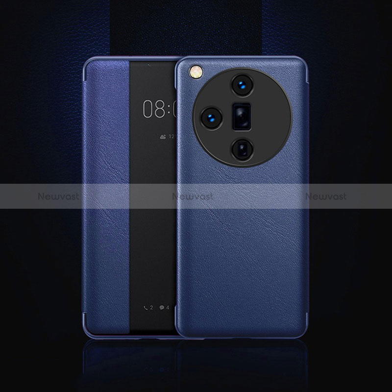 Leather Case Stands Flip Cover Holder for Oppo Find X7 5G Blue