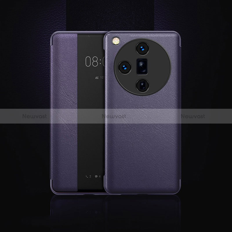 Leather Case Stands Flip Cover Holder for Oppo Find X7 5G Purple