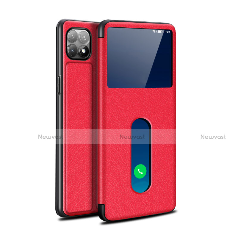 Leather Case Stands Flip Cover Holder for Oppo Reno4 SE 5G Red