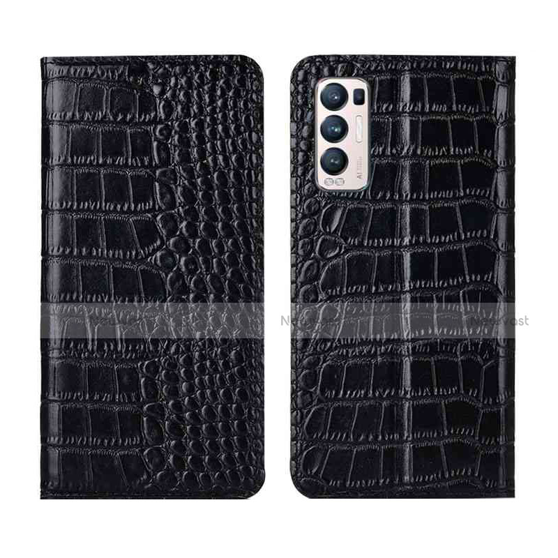 Leather Case Stands Flip Cover Holder for Oppo Reno5 Pro+ Plus 5G Black