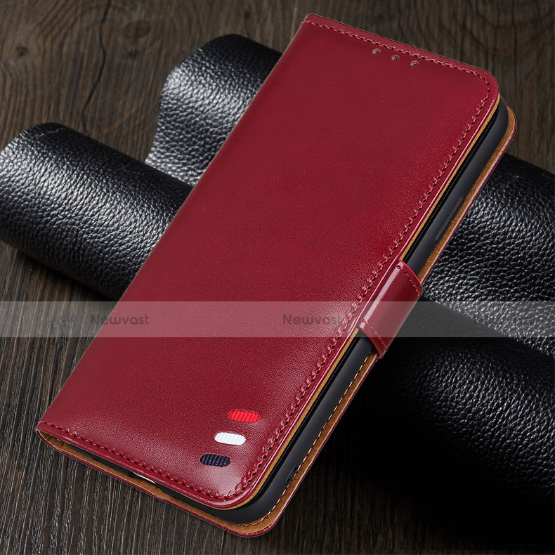 Leather Case Stands Flip Cover Holder for Realme 5 Red Wine