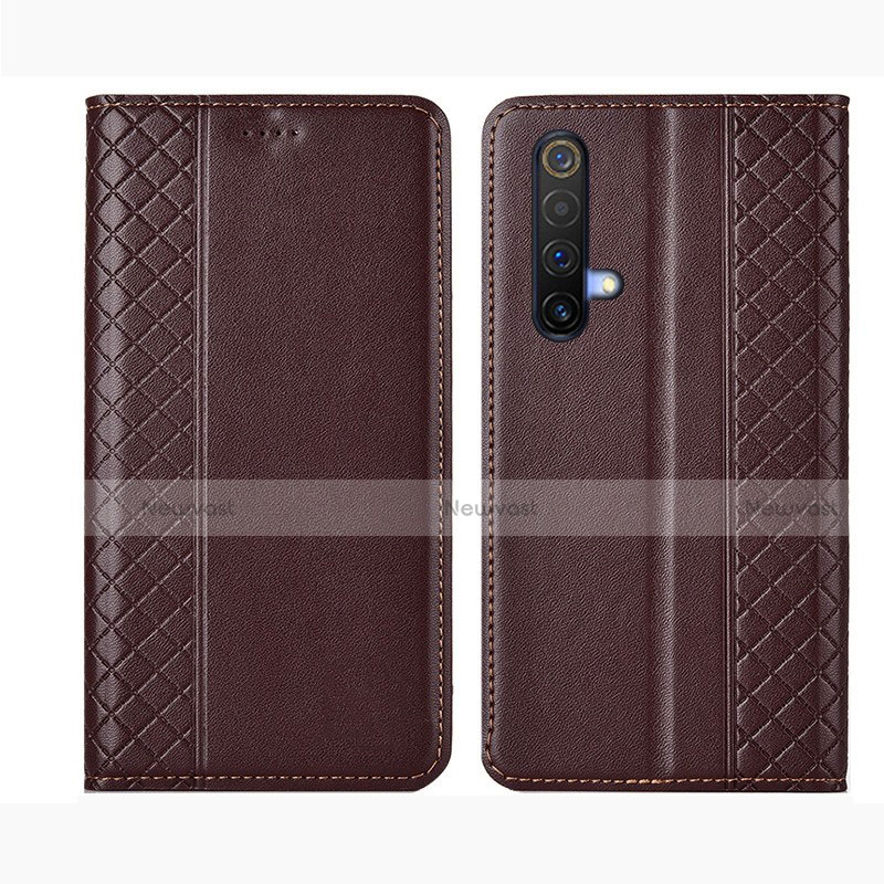 Leather Case Stands Flip Cover Holder for Realme X50t 5G Brown