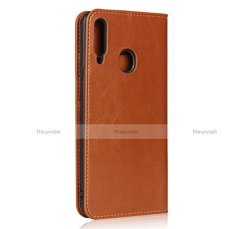 Leather Case Stands Flip Cover Holder for Samsung Galaxy A20s Light Brown