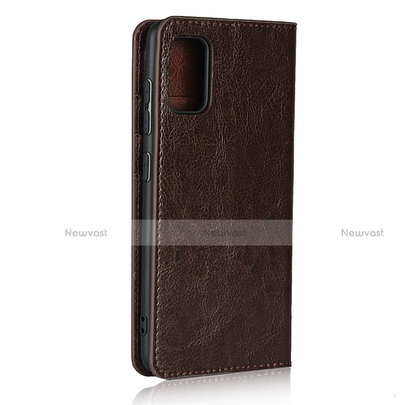 Leather Case Stands Flip Cover Holder for Samsung Galaxy A41 Brown