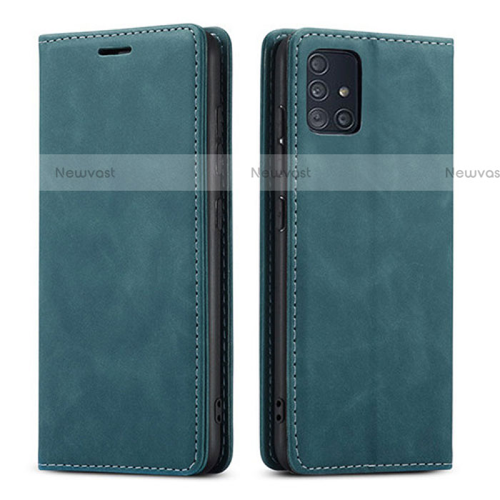 Leather Case Stands Flip Cover Holder for Samsung Galaxy A71 4G A715 Green