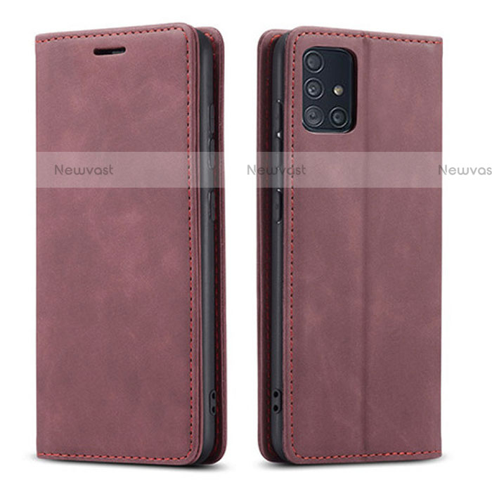 Leather Case Stands Flip Cover Holder for Samsung Galaxy A71 4G A715 Red Wine