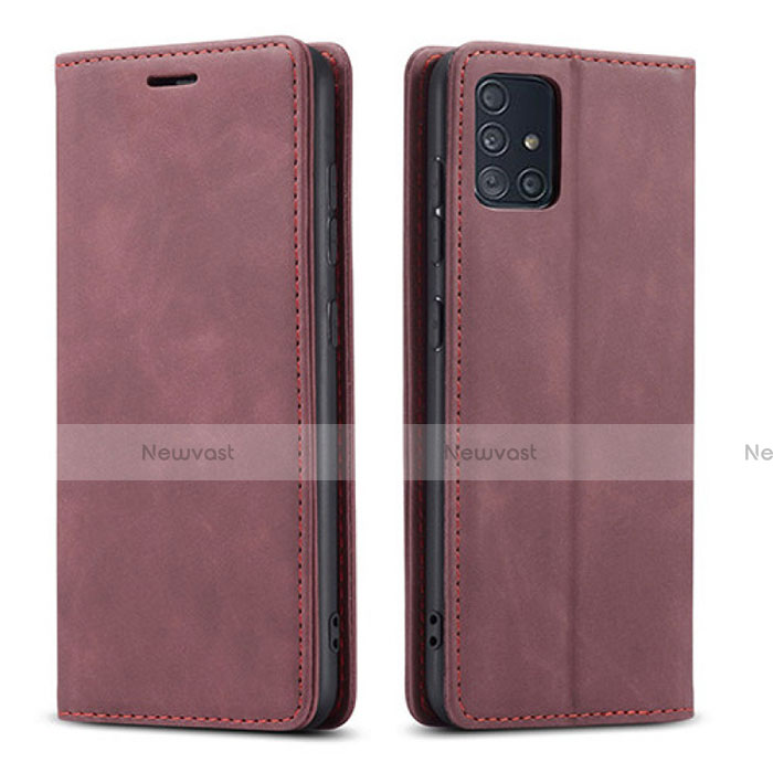 Leather Case Stands Flip Cover Holder for Samsung Galaxy A71 5G Red Wine