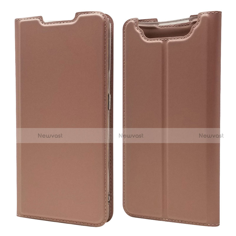 Leather Case Stands Flip Cover Holder for Samsung Galaxy A80 Rose Gold