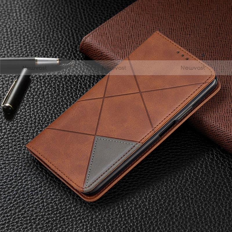 Leather Case Stands Flip Cover Holder for Samsung Galaxy M11 Brown