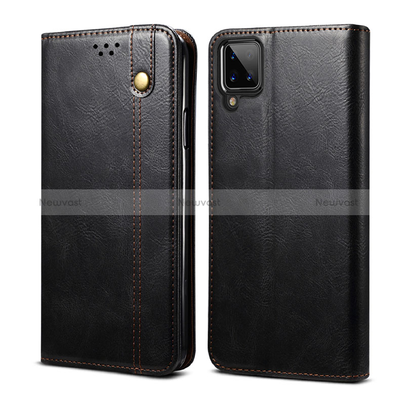 Leather Case Stands Flip Cover Holder for Samsung Galaxy M12 Black