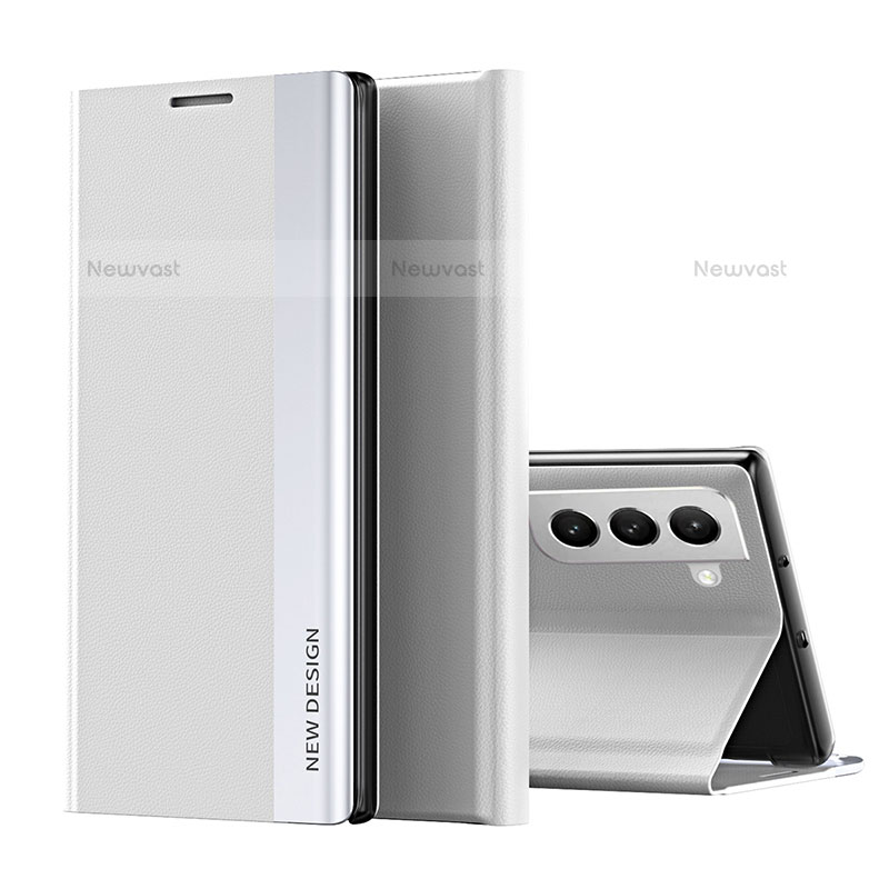 Leather Case Stands Flip Cover Holder for Samsung Galaxy S21 FE 5G White