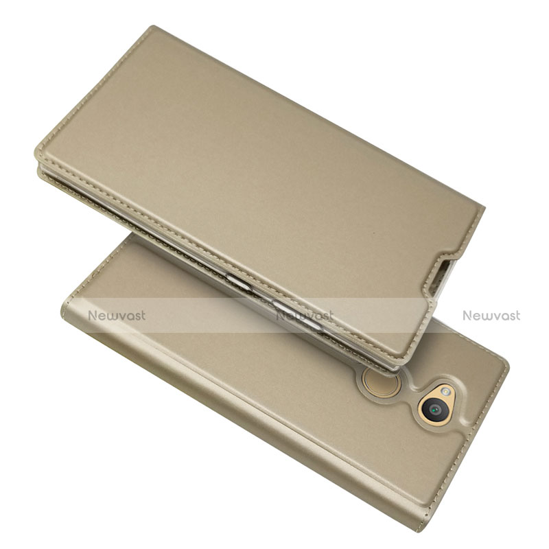 Leather Case Stands Flip Cover Holder for Sony Xperia L2 Gold