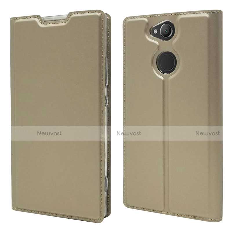 Leather Case Stands Flip Cover Holder for Sony Xperia XA2 Plus Gold