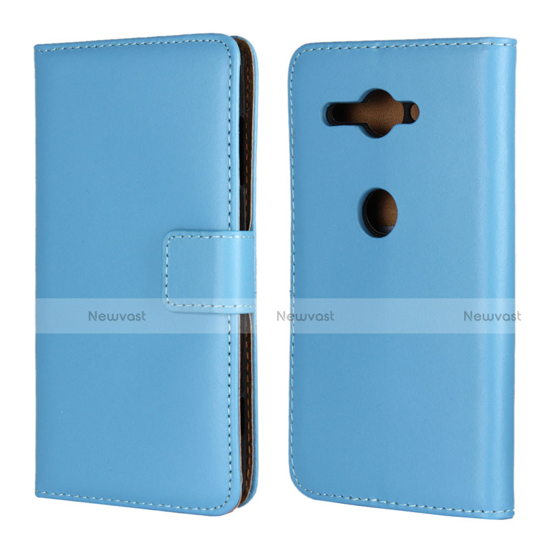 Leather Case Stands Flip Cover Holder for Sony Xperia XZ2 Compact Sky Blue