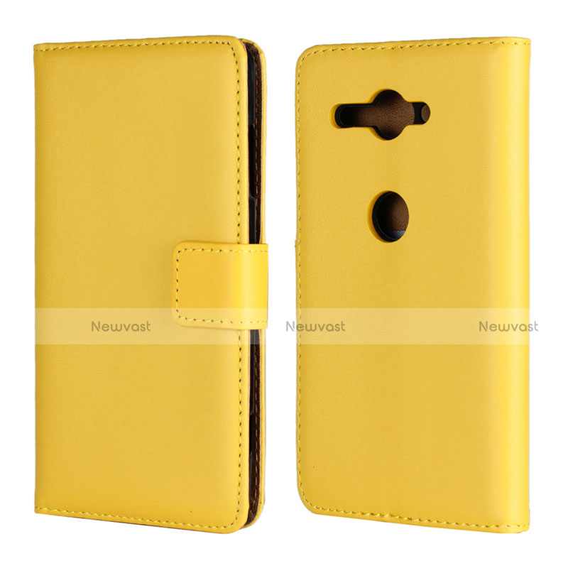 Leather Case Stands Flip Cover Holder for Sony Xperia XZ2 Compact Yellow