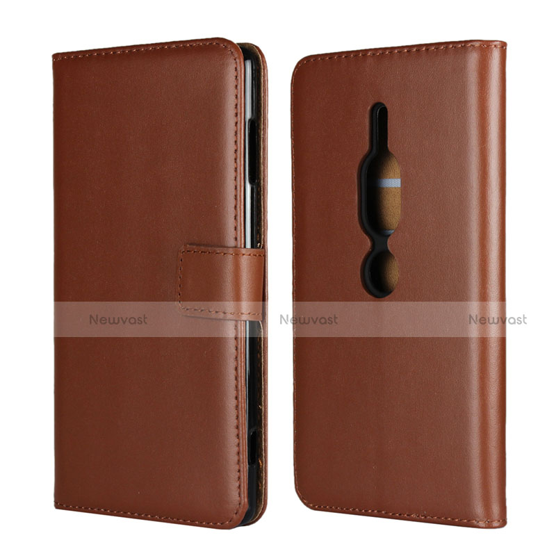 Leather Case Stands Flip Cover Holder for Sony Xperia XZ2 Premium Brown