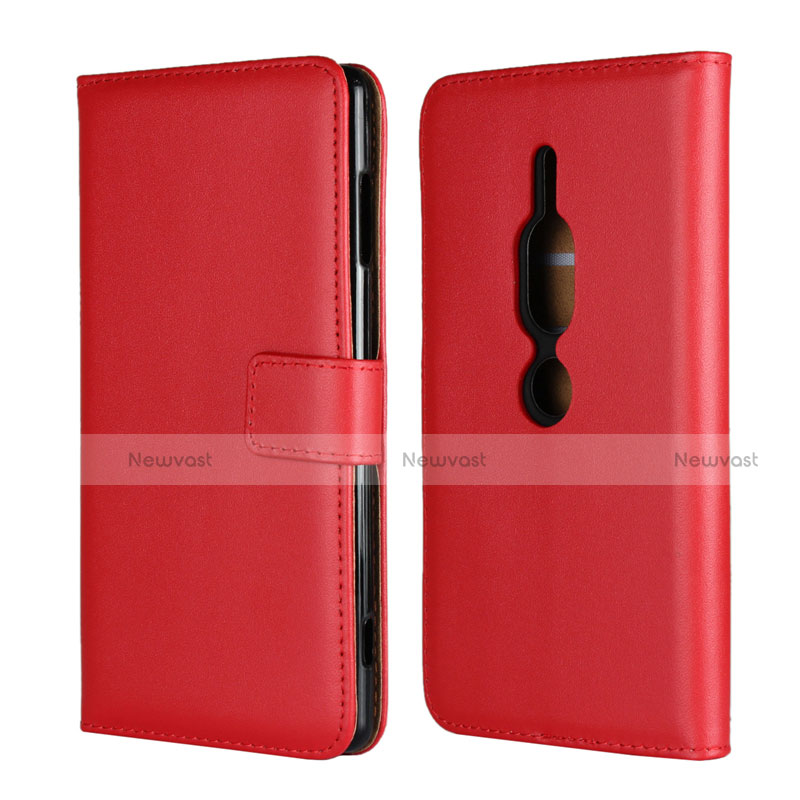 Leather Case Stands Flip Cover Holder for Sony Xperia XZ2 Premium Red