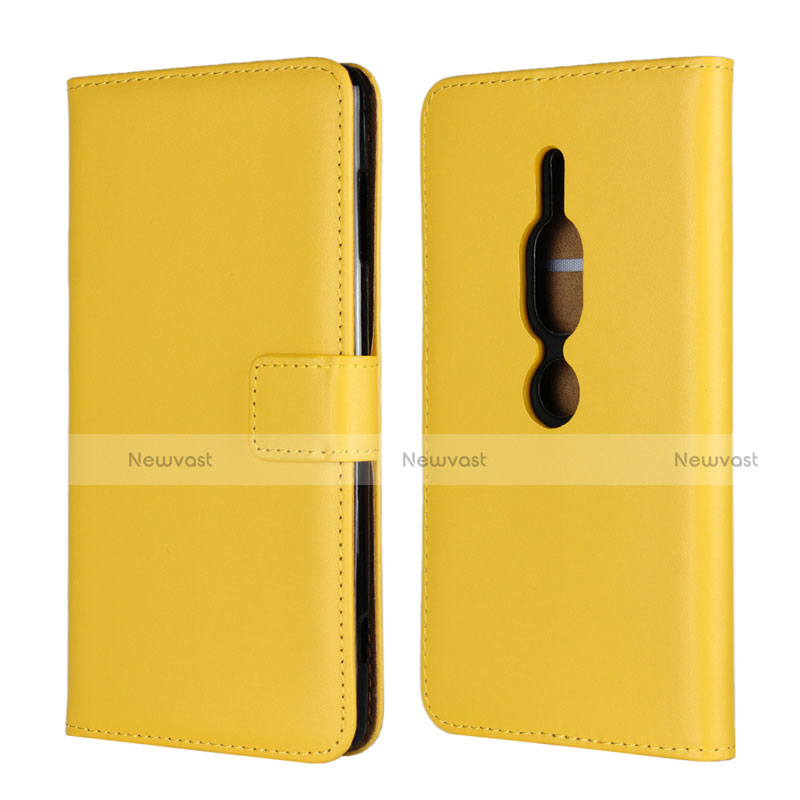 Leather Case Stands Flip Cover Holder for Sony Xperia XZ2 Premium Yellow