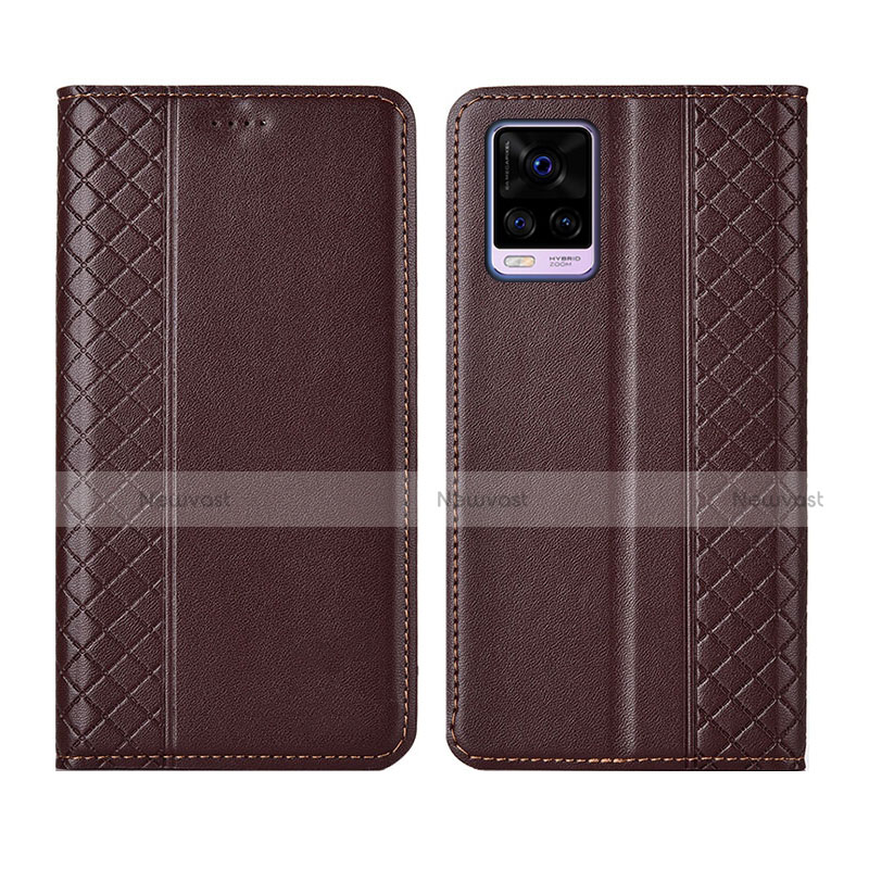 Leather Case Stands Flip Cover Holder for Vivo V20 Pro 5G Brown