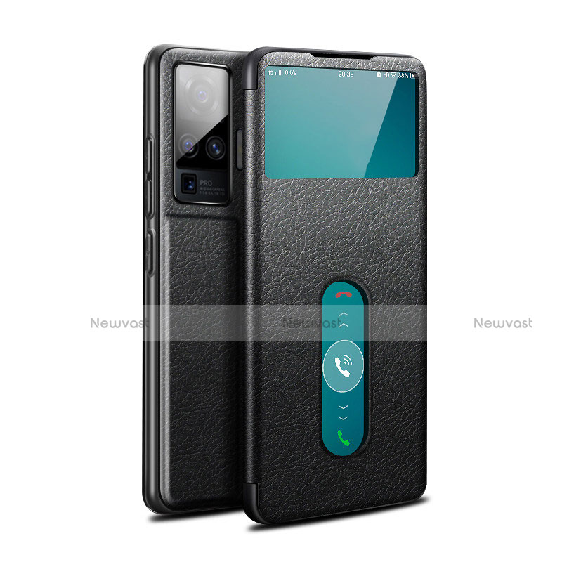 Leather Case Stands Flip Cover Holder for Vivo X50 Pro 5G Black