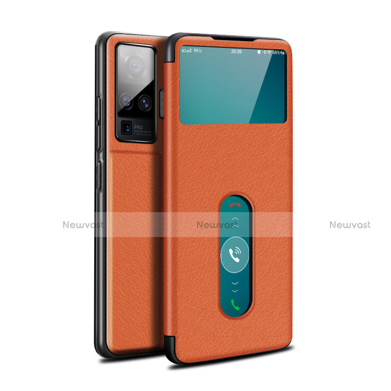 Leather Case Stands Flip Cover Holder for Vivo X51 5G Orange