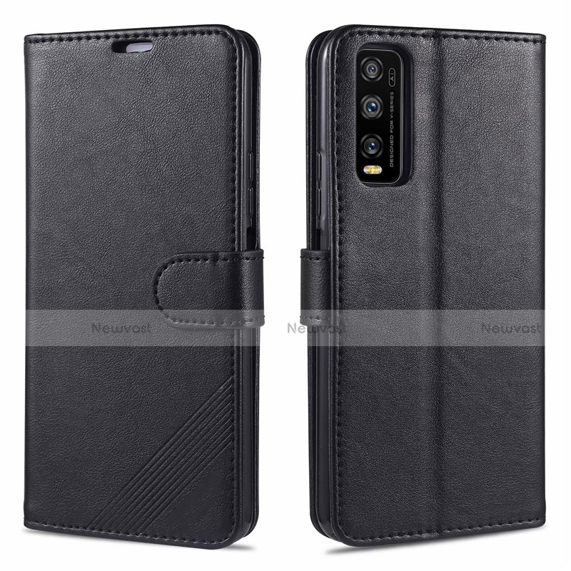 Leather Case Stands Flip Cover Holder for Vivo Y12s Black