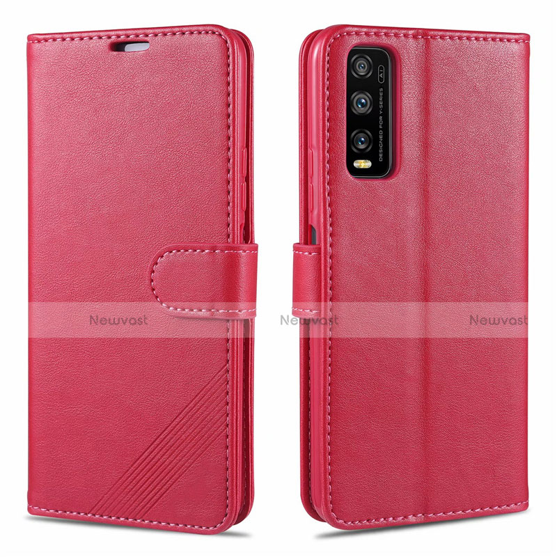 Leather Case Stands Flip Cover Holder for Vivo Y20 Red