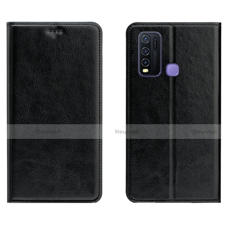 Leather Case Stands Flip Cover Holder for Vivo Y50 Black