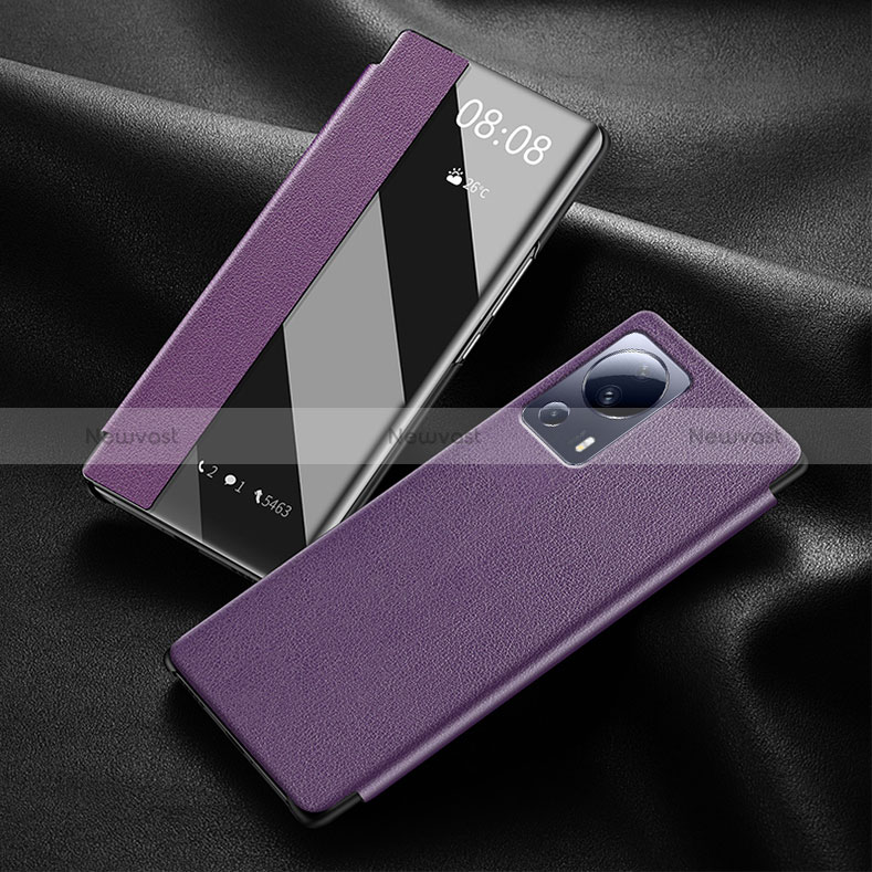 Leather Case Stands Flip Cover Holder for Xiaomi Civi 1S 5G Purple