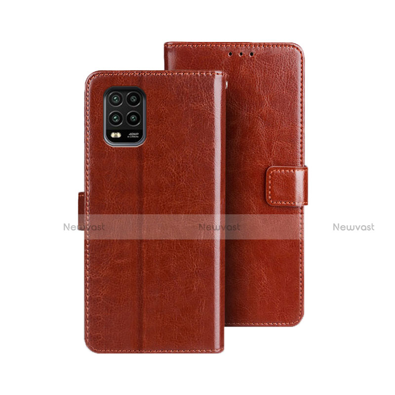 Leather Case Stands Flip Cover Holder for Xiaomi Mi 10 Lite Brown