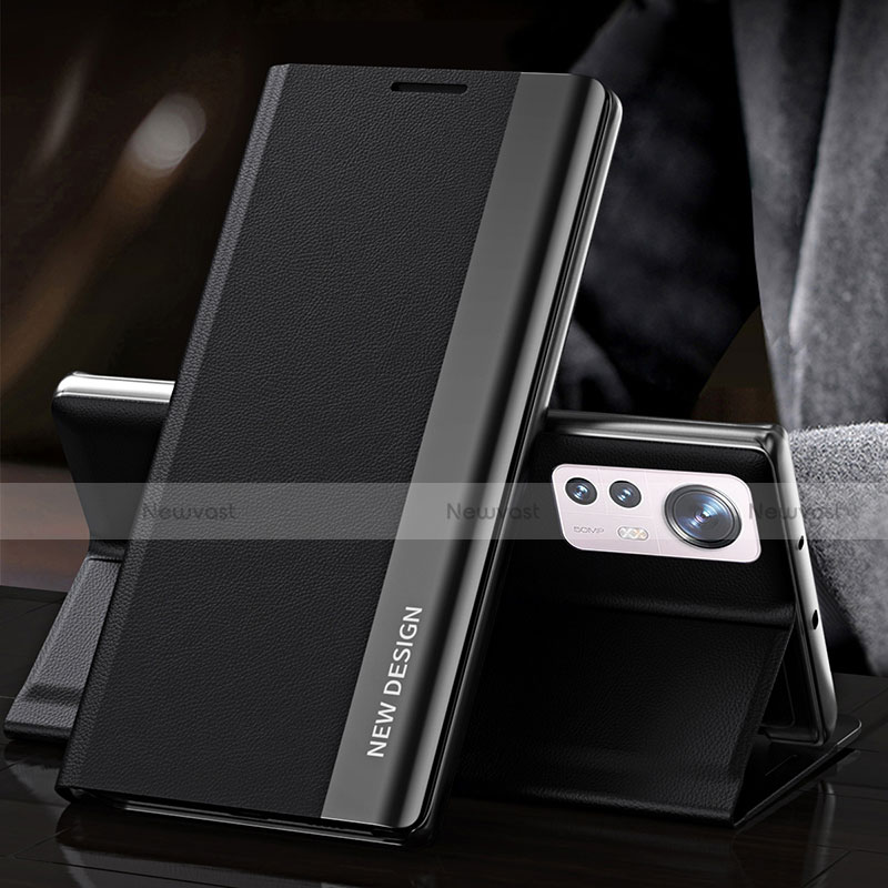 Leather Case Stands Flip Cover Holder for Xiaomi Mi 12 5G Black