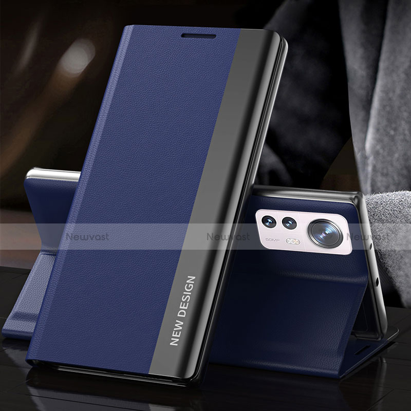 Leather Case Stands Flip Cover Holder for Xiaomi Mi 12 5G Blue