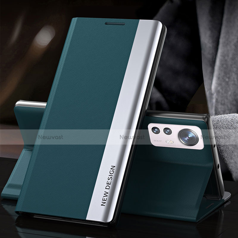 Leather Case Stands Flip Cover Holder for Xiaomi Mi 12 5G Green