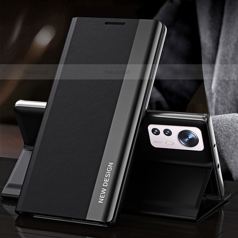 Leather Case Stands Flip Cover Holder for Xiaomi Mi 12 Pro 5G Black