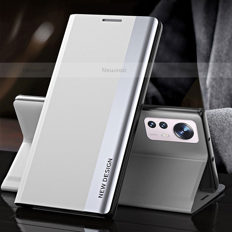 Leather Case Stands Flip Cover Holder for Xiaomi Mi 12 Pro 5G White