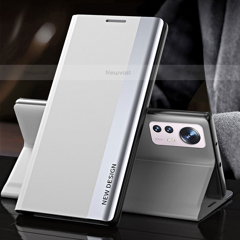 Leather Case Stands Flip Cover Holder for Xiaomi Mi 12S 5G White