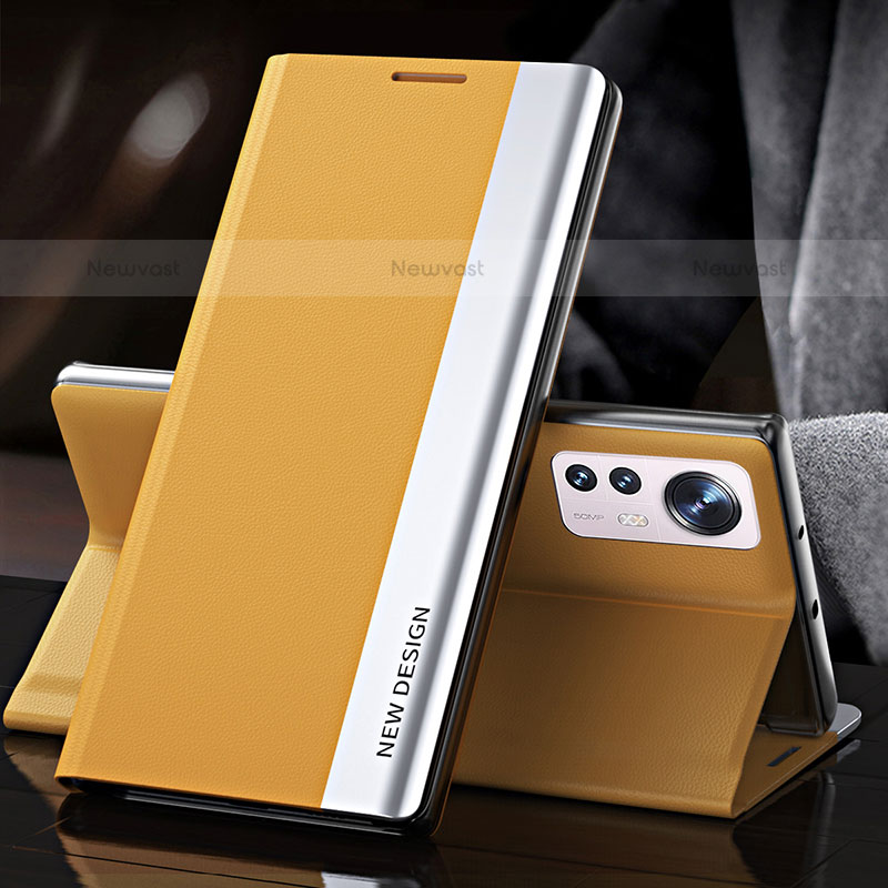 Leather Case Stands Flip Cover Holder for Xiaomi Mi 12S 5G Yellow