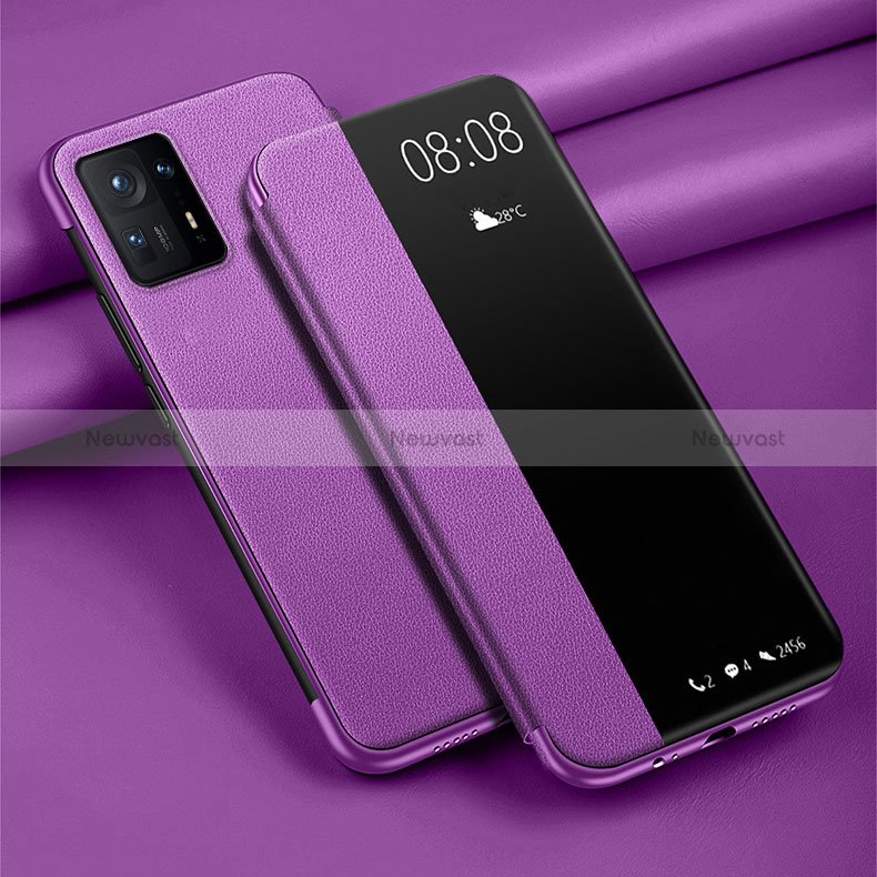 Leather Case Stands Flip Cover Holder for Xiaomi Mi Mix 4 5G Purple