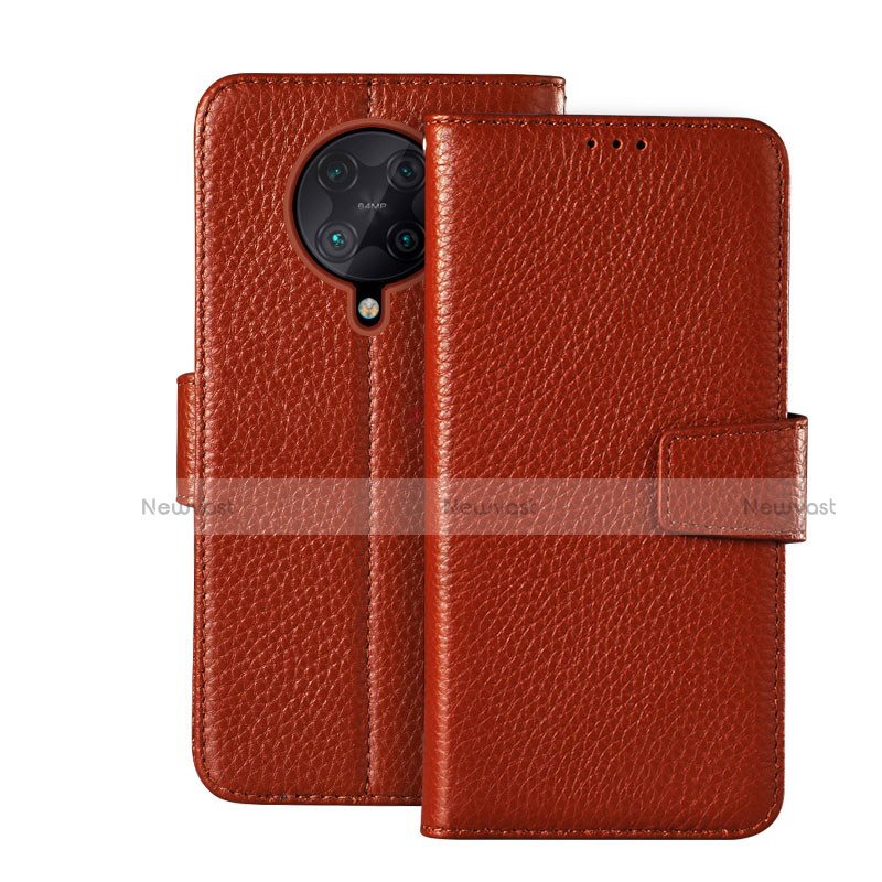 Leather Case Stands Flip Cover Holder for Xiaomi Poco F2 Pro Brown