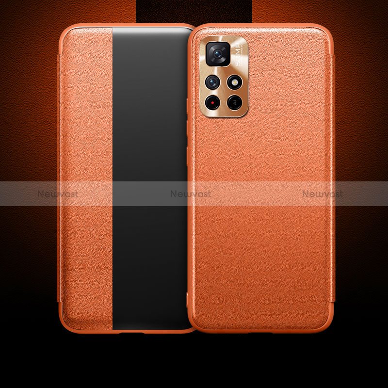Leather Case Stands Flip Cover Holder for Xiaomi Poco M4 Pro 5G Orange