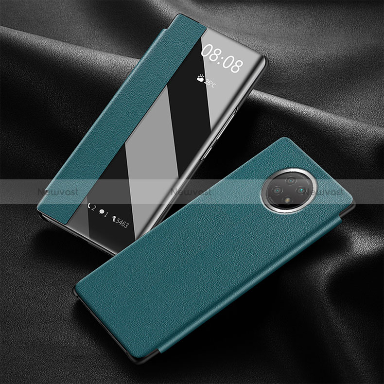 Leather Case Stands Flip Cover Holder for Xiaomi Redmi Note 9 5G Green