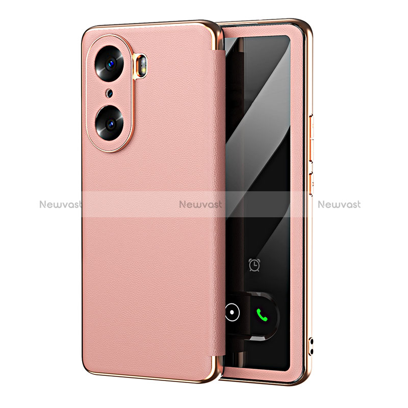 Leather Case Stands Flip Cover Holder GS1 for Huawei Honor 60 Pro 5G Rose Gold