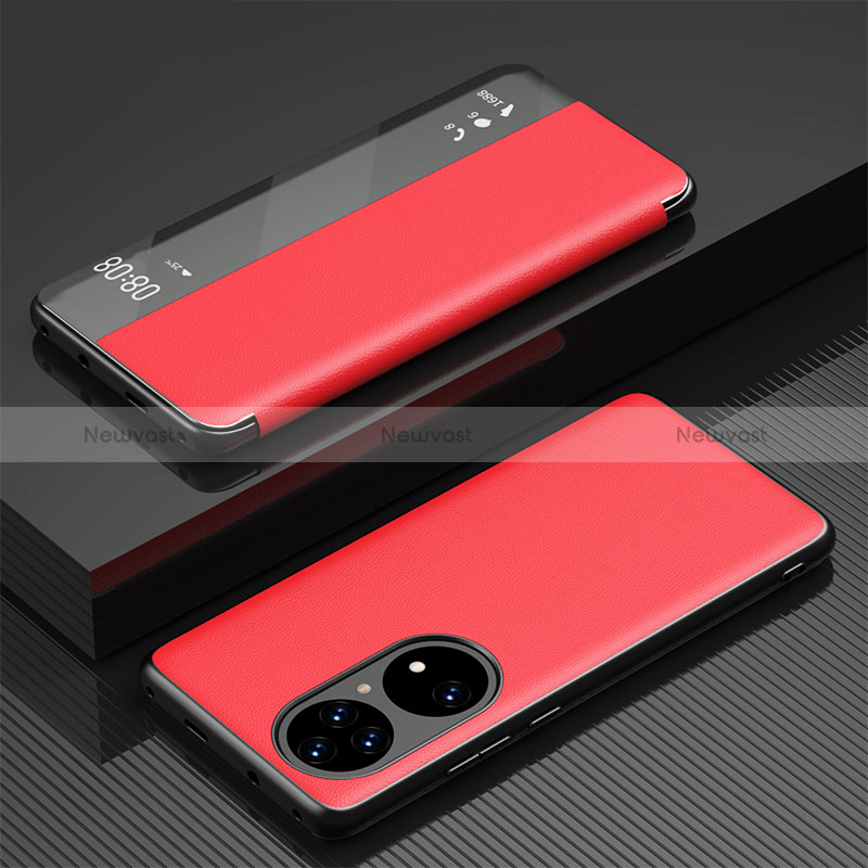 Leather Case Stands Flip Cover Holder GS1 for Huawei P50 Pro Red