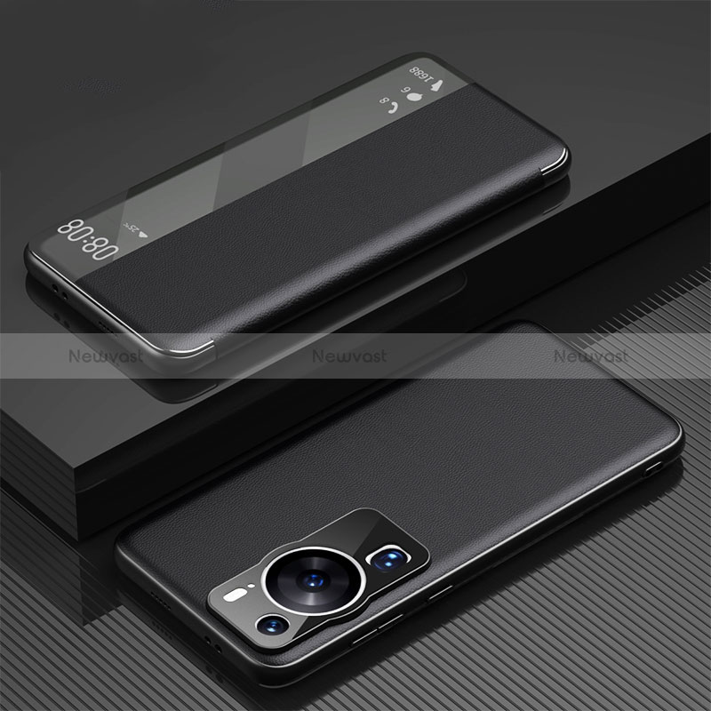 Leather Case Stands Flip Cover Holder GS1 for Huawei P60 Pro Black