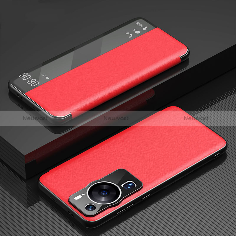 Leather Case Stands Flip Cover Holder GS1 for Huawei P60 Red