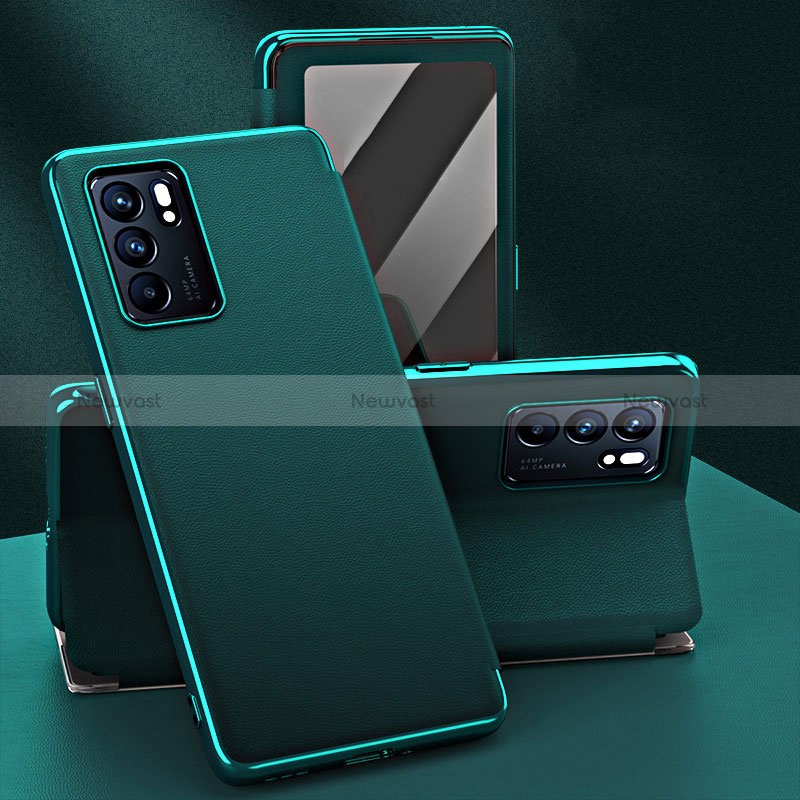 Leather Case Stands Flip Cover Holder GS1 for Oppo Reno6 5G Green