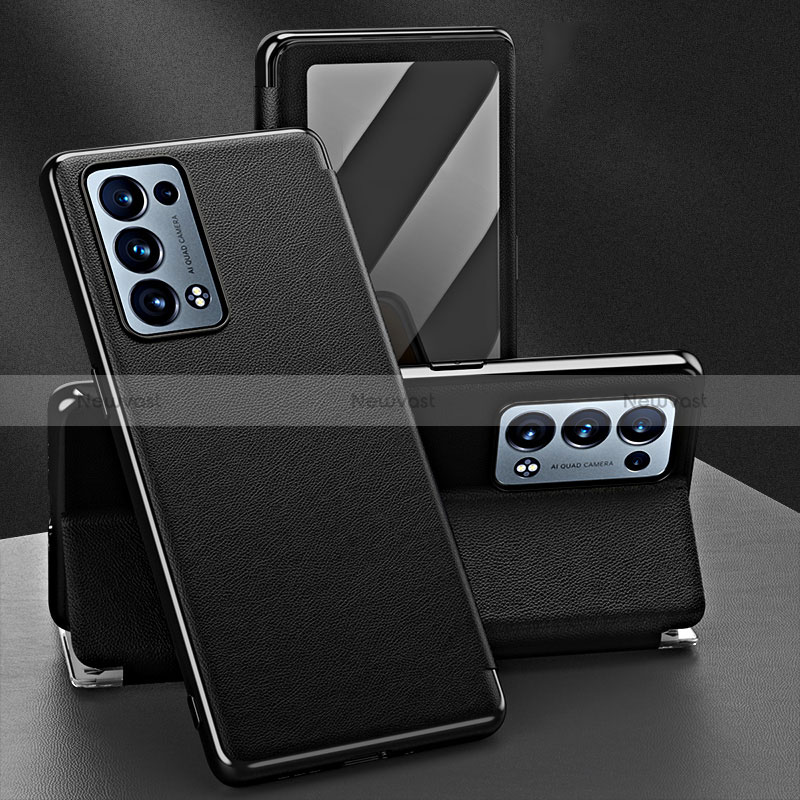 Leather Case Stands Flip Cover Holder GS1 for Oppo Reno6 Pro 5G Black