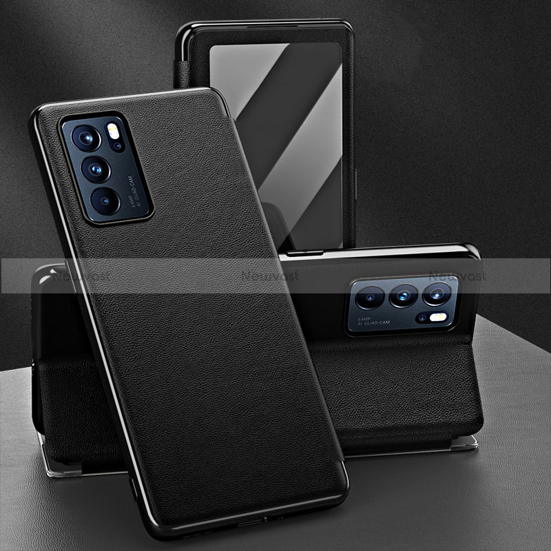 Leather Case Stands Flip Cover Holder GS1 for Oppo Reno6 Pro 5G India Black